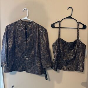 R&M Richards Black and Gold Paisley Blazer Set